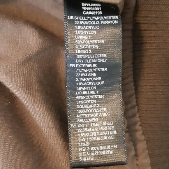 Twenty One Men Wool Blend Flight Jacket Coat XL Chevron Tweed Pockets Dark Brown - Picture 6 of 6